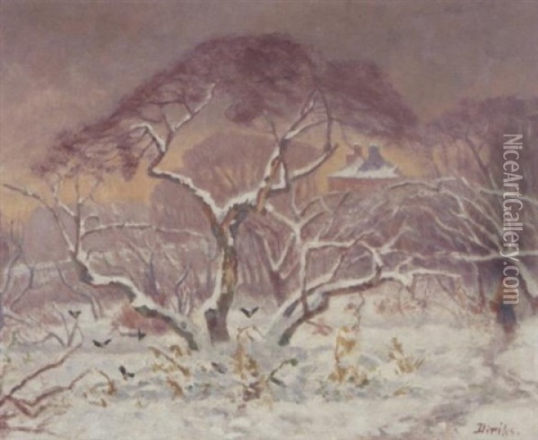 Vinterlandskap Med Fugler Oil Painting - Karl Edvard Diriks