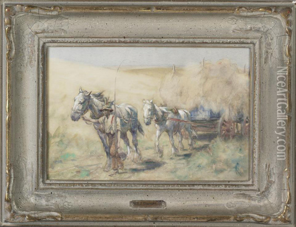 Harvest Among The Downs Oil Painting - Nathaniel Hughes John Baird