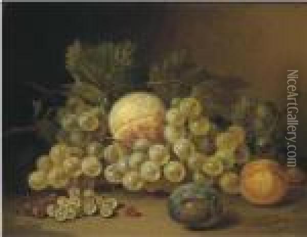Still Life With Fruits On A Ledge Oil Painting - Sebastiaan Theodorus Voorn Boers