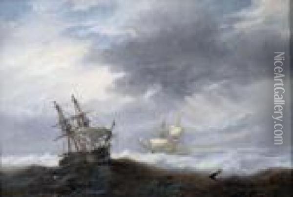 Ships In A Storm Oil Painting - John Wilson Carmichael