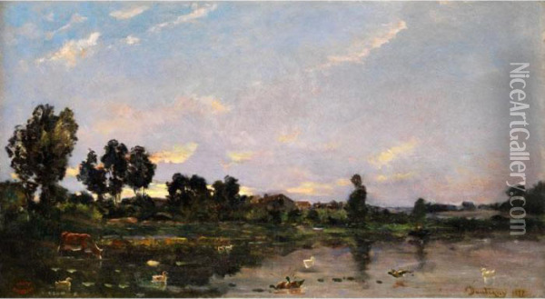 Landschaft Mit Gewasser Oil Painting - Charles-Francois Daubigny