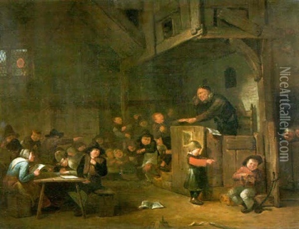 The Interior Of A School Room With Unruly Pupils Oil Painting - Egbert van Heemskerck the Younger