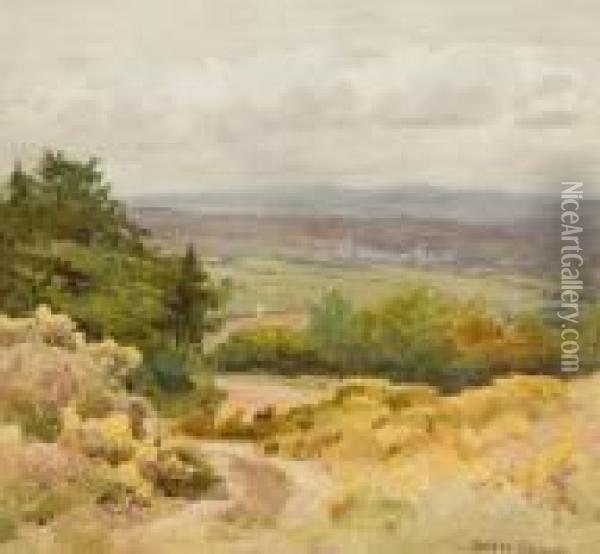 Landscape With Hills Beyond Signed Oil Painting - Harry Sutton Palmer