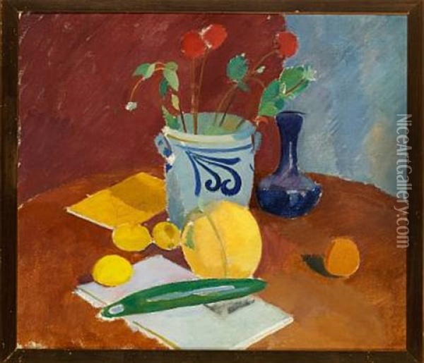 Still Life With Lemons And A Vase Oil Painting - Karl Isakson