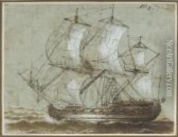 A Ship In Full Sail Oil Painting - Pieter the Younger Mulier