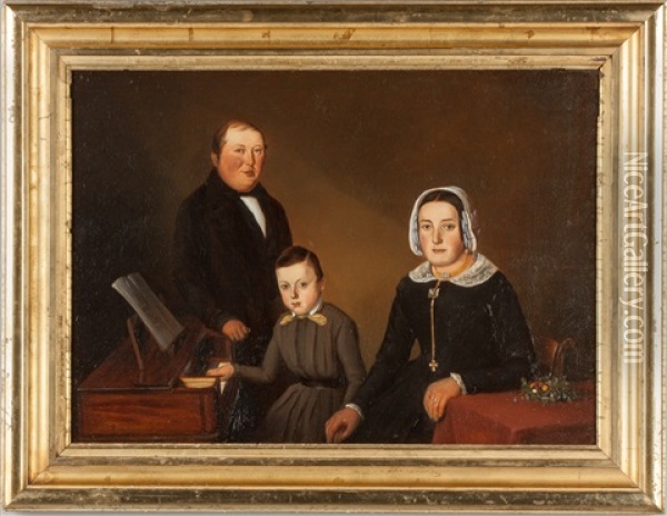 Portrait Of A Family Seated At Piano Forte Oil Painting - Willem Vester