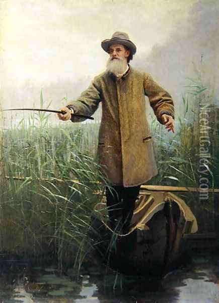 Portrait of Apollon Maikov (1821-97) Fishing, 1883 Oil Painting - Ivan Nikolaevich Kramskoy