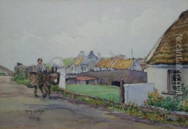 A Young Boy Riding A Donkey In An Irish Village Oil Painting - Mary Baker