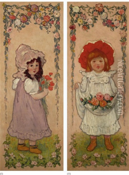 Les Petites Bouquetieres: A Pair Oil Painting - Georges d'Espagnat