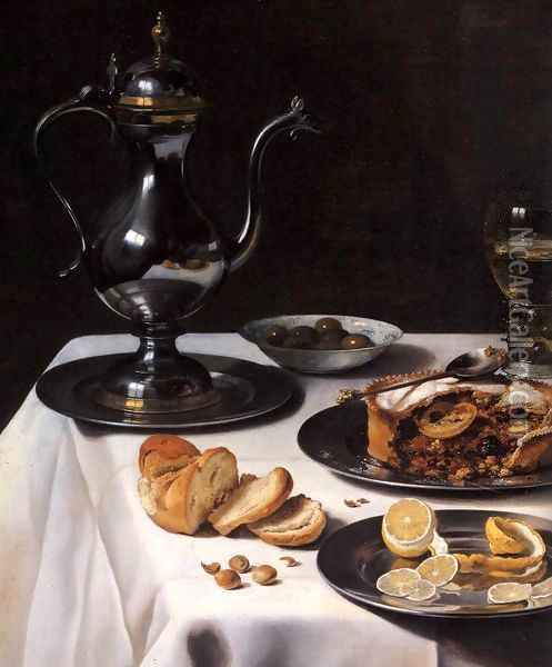 Still life with Turkey Pie (detail) 1627 Oil Painting - Pieter Claesz.