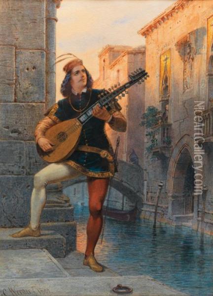 Joueur De Mandoline E Venise Oil Painting - Carl Friedrich H. Werner