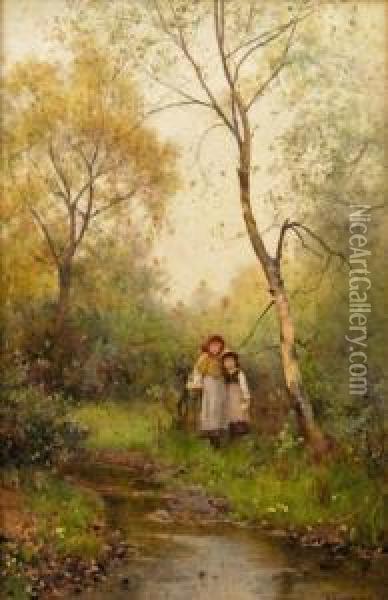 Girls In Woodland Oil Painting - Benjamin D. Sigmund