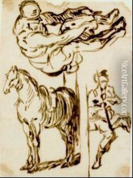 Studi Di Figure A Cavallo Oil Painting - Domenico Gargiulo