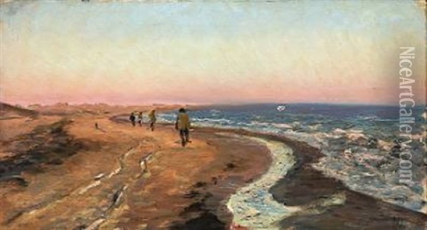 Th. Niss, Erik Henningsen, Hans Nic. Hansen Og Krogh Paa Vei Til Skagen Oil Painting - Thorvald Simeon Niss