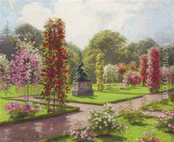 La Rosaraie A Parc De Bagatelle Oil Painting - Jules Girardet