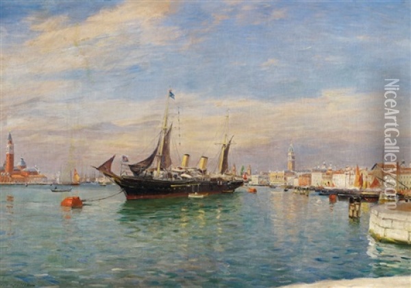 Vue De Venise Oil Painting - Gaston Marie Anatole Roullet