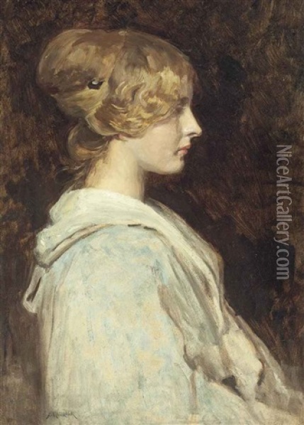 Portrait Of A Lady, Half-length, In Profile Oil Painting - Simon Gluecklich