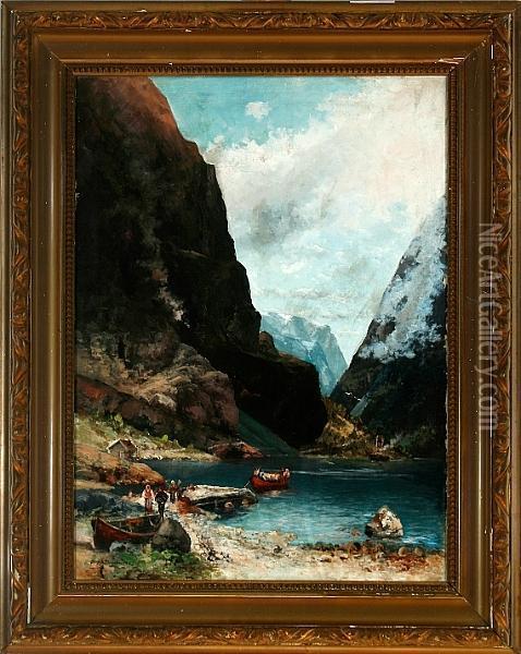 Norwegian Inlet Scenery. Signed Sigv. Simensen Oil Painting - Sigvard Simensen