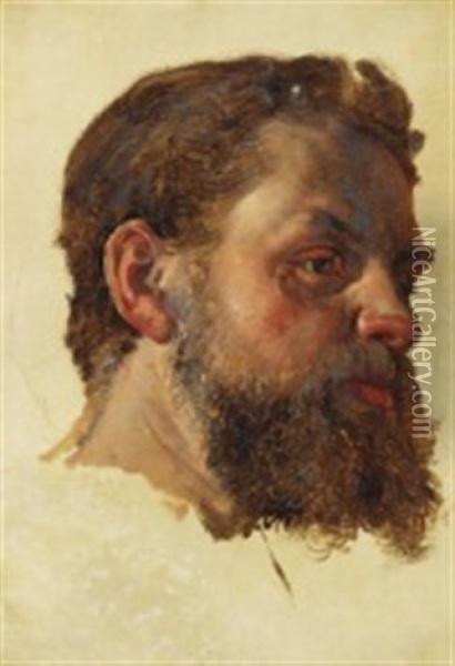A Man With A Full Beard Oil Painting - Jorgen Roed