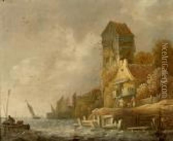 Flusslandschaft Mit Hausern Und Einem Turm Oil Painting - Aelbert Cuyp