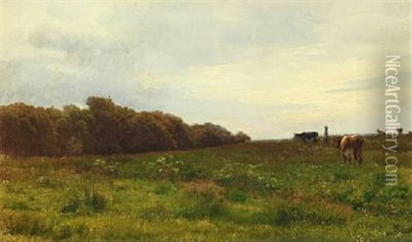 Grazing Cattle Oil Painting - Edvard Frederik Petersen