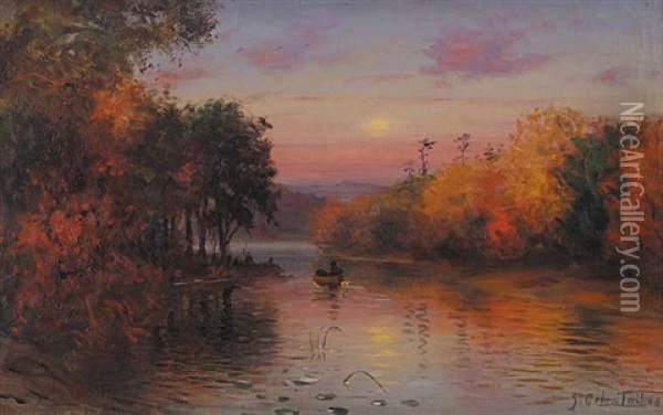 Untitled - Sunset Paddle Oil Painting - John Colin Forbes
