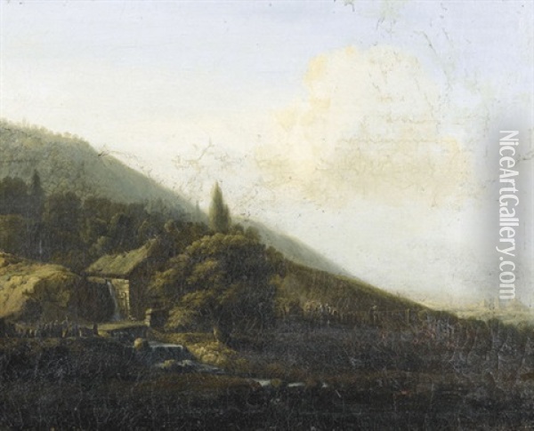 Landschaft (+ Another; Pair) Oil Painting - Christian Georg Schuetz the Younger