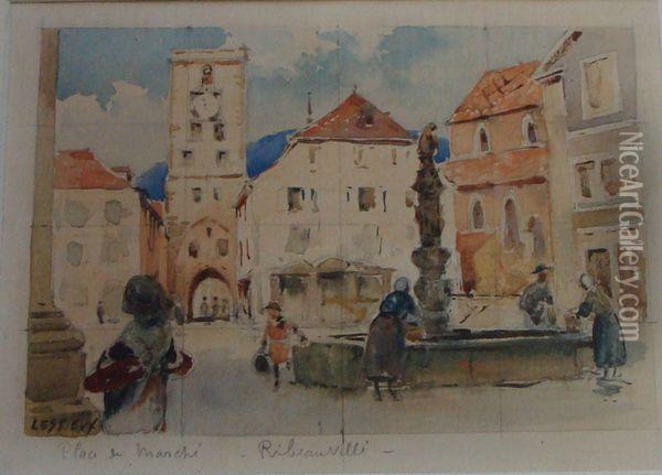 Place Du Marche A Ribeauville Oil Painting - Louis Ernest Lessieux