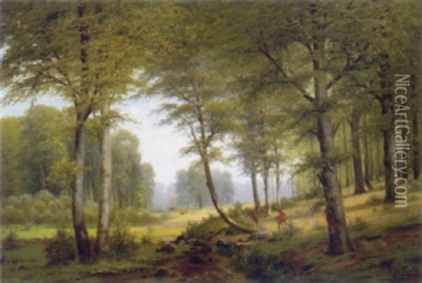 Rehe Auf Der Waldlichtung Oil Painting - Jacobus Johannes Van Poorten