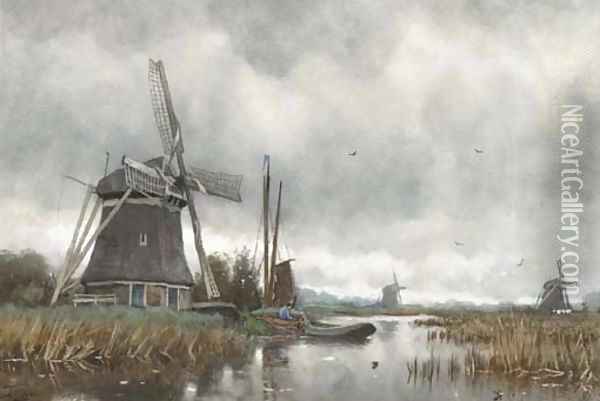 Windmill in a polderlandscape Oil Painting - Petrus Paulus Schiedges