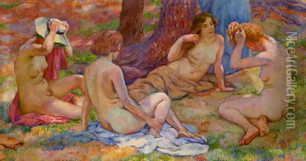 Four Bathers Oil Painting - Theo van Rysselberghe