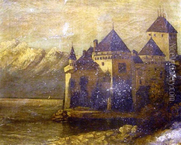 Le Chateau De Chillon, Vu De L'est Oil Painting - Cherubino Pata