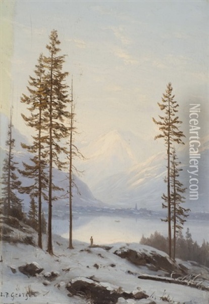 Winterlandschaft Mit Blick Auf Den Vierwaldstattersee Oil Painting - Jean Philippe George-Julliard