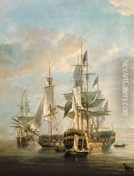 Nelsons Flagships at Anchor, 1807 Oil Painting - Nicholas Pocock