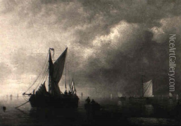 Segelschiffe An Der Hafeneinfahrt Oil Painting - Johannes Hermanus Barend Koekkoek