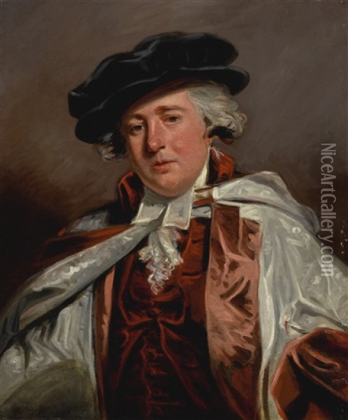 Portrait Of Dr. Edmund Ayrton (1704-1808), Half Length, In Crimson Choirmaster Robes Oil Painting - Sir John Hoppner