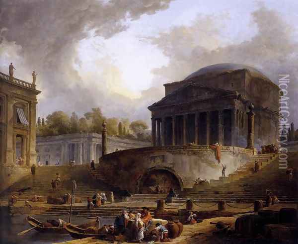 View of Ripetta 1766 Oil Painting - Hubert Robert