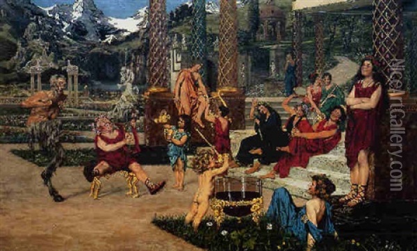 Apollon Couronne Avec Pan Et Marsyas, Et Bacchus Enfant Oil Painting - Woldemar Graf von Reichenbach