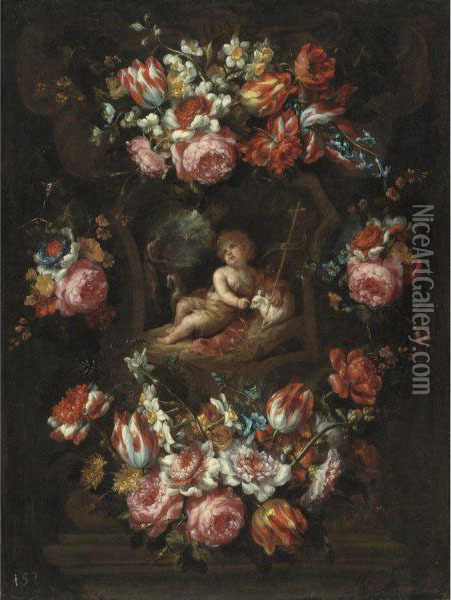 Cartouche With Tulips Oil Painting - Bartolome Perez