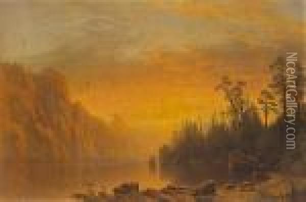 Sunset (california Scenery) Oil Painting - Albert Bierstadt