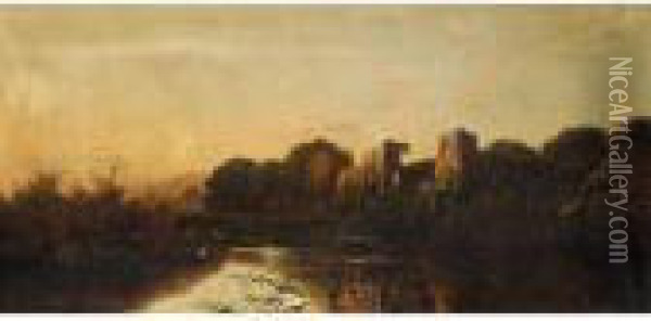 Calm Evening On The Trent Oil Painting - Edwin H., Boddington Jnr.
