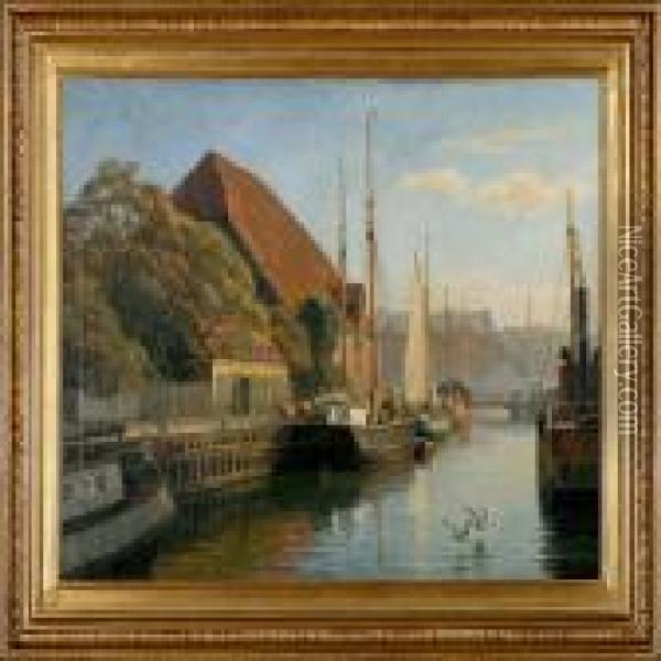 View From Frederiksholm's Canal, Copenhagen Oil Painting - Axel Johansen