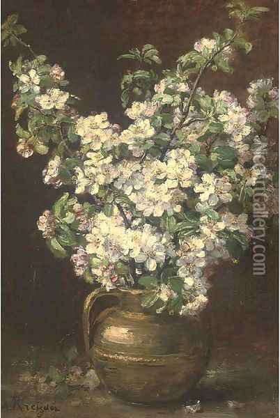 Christmas roses in a brass jug Oil Painting - Alexis Kreyder