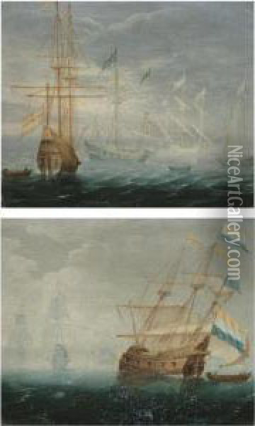 Dutch And Spanish Ships On Calm Seas Oil Painting - Aert Anthonisz