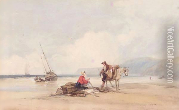 Conversation On The Beach Oil Painting - Charles Bentley