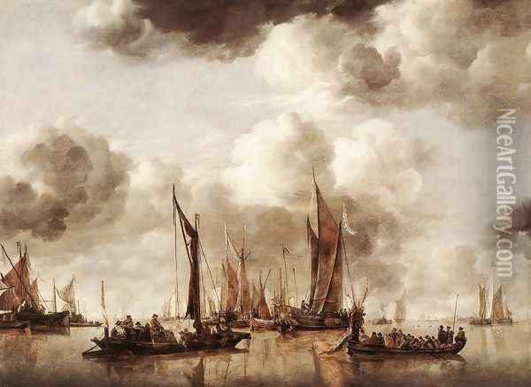 Dutch Yacht Firing a Salvo 1650 Oil Painting - Jan Van De Capelle