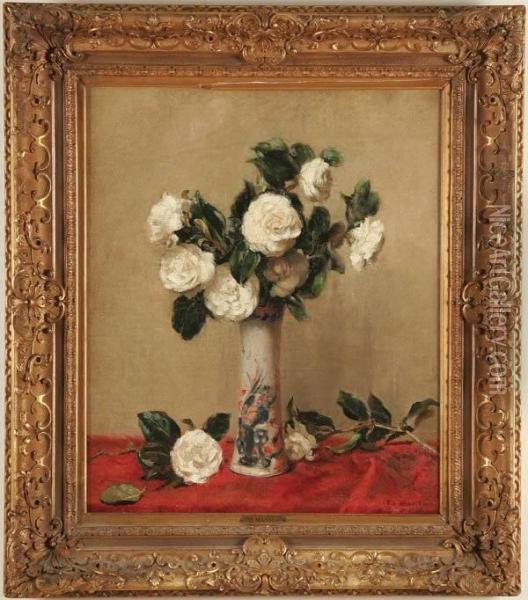Still Life With White Roses Oil Painting - Pierre Felix Masseau Fix-Masseau