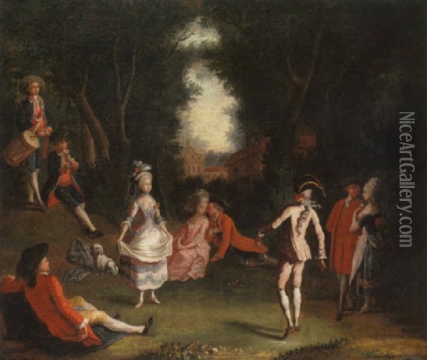 A Fete Galante With Elegant Figures In A Woodland Setting Oil Painting - Jose Camaron Y Boronat