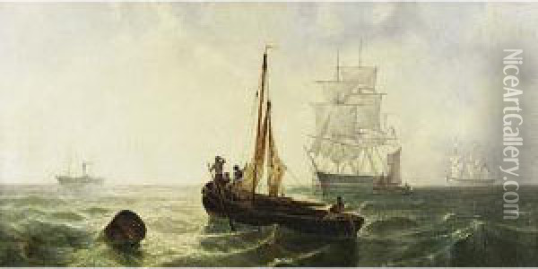 Imbarcazioni In Arrivo Nel Porto Oil Painting - Giuseppe Pogna