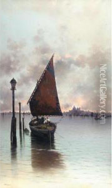 A Fishing Boat On The Venetian Lagoon Oil Painting - Salvatore Petruolo